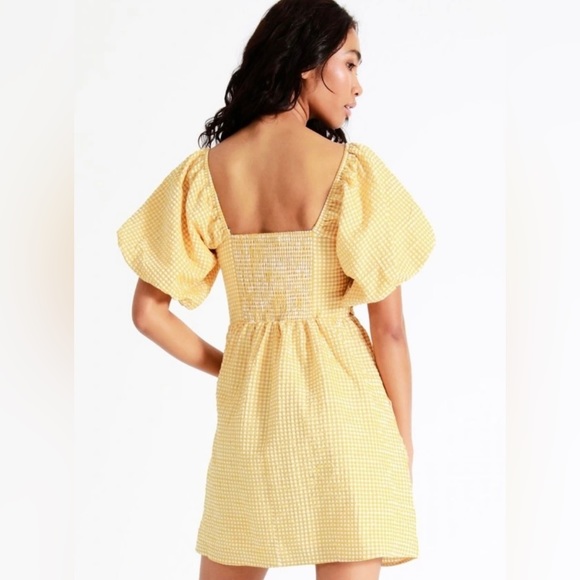 Piper Pleated Bodice Organic Cotton Mini Dress in Mustard Gingham - Picture 4 of 8